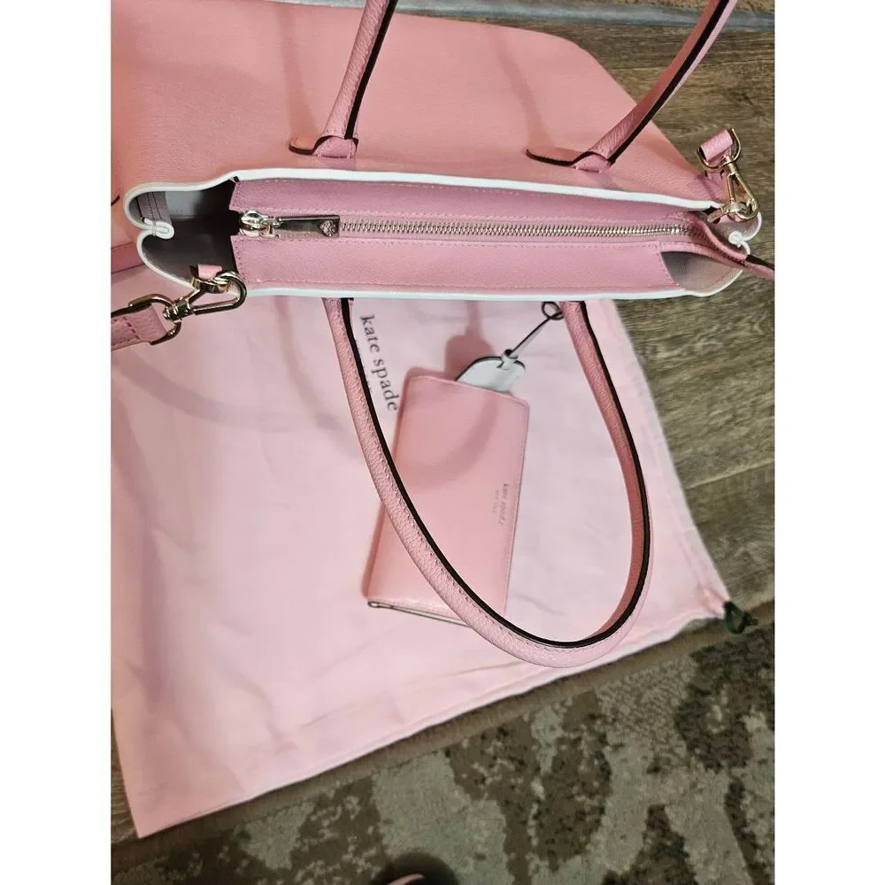 Kate Spade Leather Eva Purse Satchel AND Staci Large Slim Bifold Wallet PINK - Picture 7 of 16